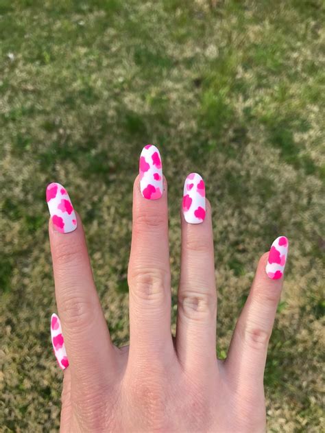 Strawberry Cow Print Pink Cow Print Nails Press On Nails Etsy