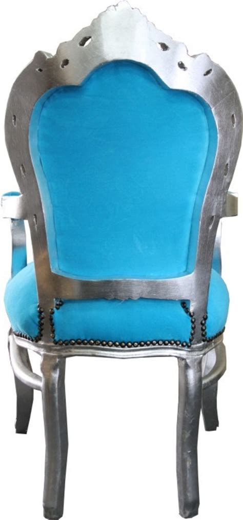 Verpackt ist der stuhl kleiner und leichter als. Barock Esszimmer Stuhl Türkis / Silber mit Armlehnen ...