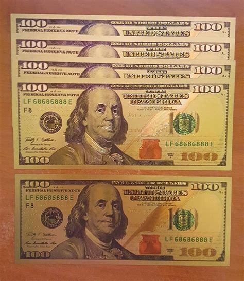 5 Pack 24k 999 Pure Gold New Series 100 Dollar Bill Banknote Bu
