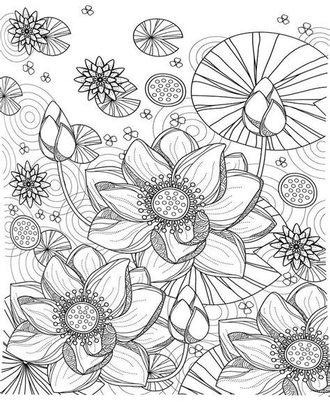 Really Hard Coloring Pages Of Flower Water Lily And Book For Kids