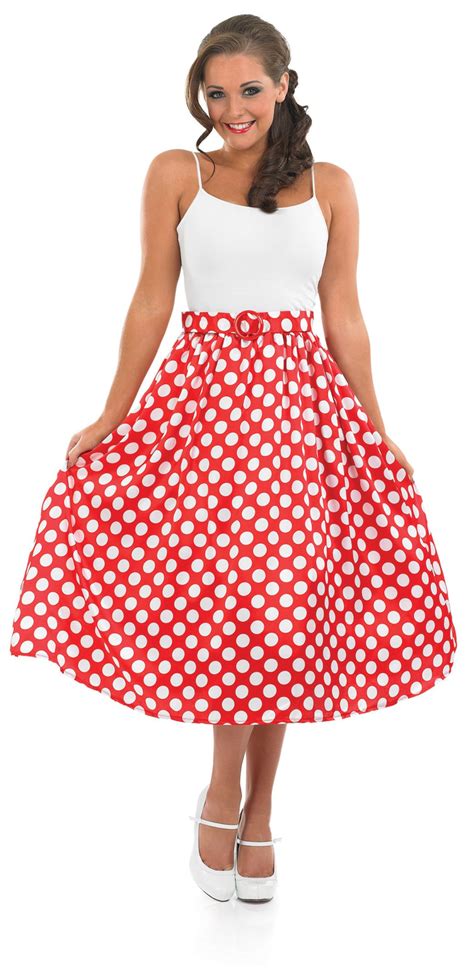 Red Polka Dot Skirt 50s Rock N Roll Ladies 1950s Fancy Dress Costume