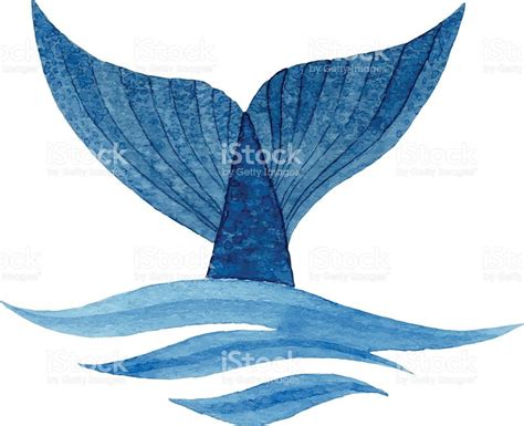 Whale Tail In Wave Hand Drawn Watercolor Vector Illustration