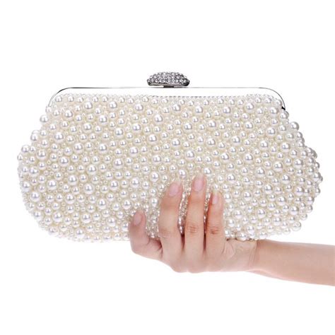 Bicolor Luxury Two Sided Crystal Pearl White Evening Clutch Bag Womens