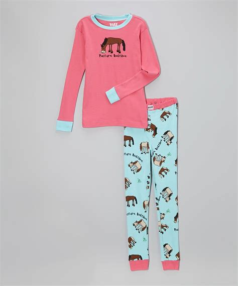 Lazy One Pink And Aqua Pasture Bedtime Pajama Set Toddler And Girls