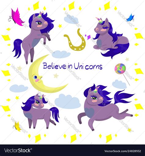 Set Unicorns And Other Items Image Royalty Free Vector Image