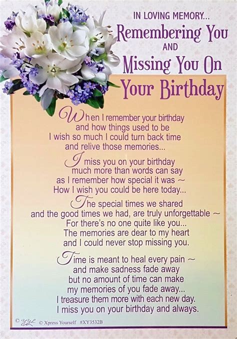 Memorial Grave Card Missing You On Your Birthday Loving Memory Remember