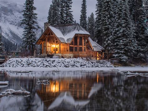 Woodland Winter Lodge Wallpaper High Definition High Resolution Hd