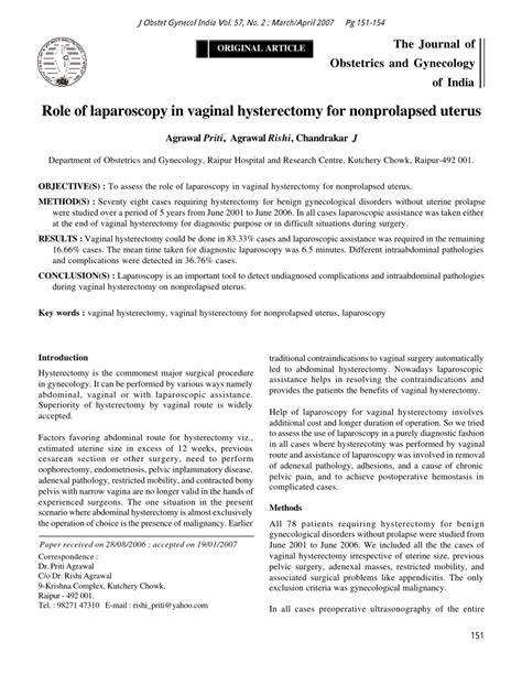 Pdf Role Of Laparoscopy In Vaginal Hysterectomy For Nonprolapsed