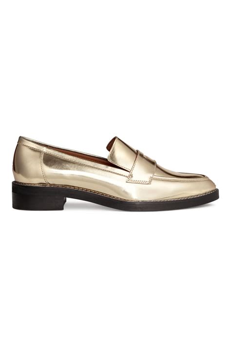 Leather Loafers Gold Colored Women Handm Us
