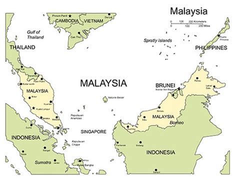 Malaysia Powerpoint Map Major Cities And Capital Maps For Design