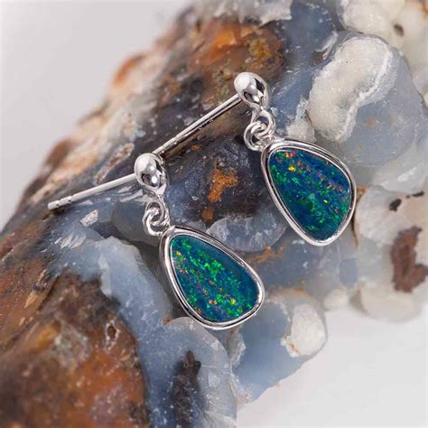 Heavens Destiny Sterling Silver Genuine Australian Opal Drop Earrings