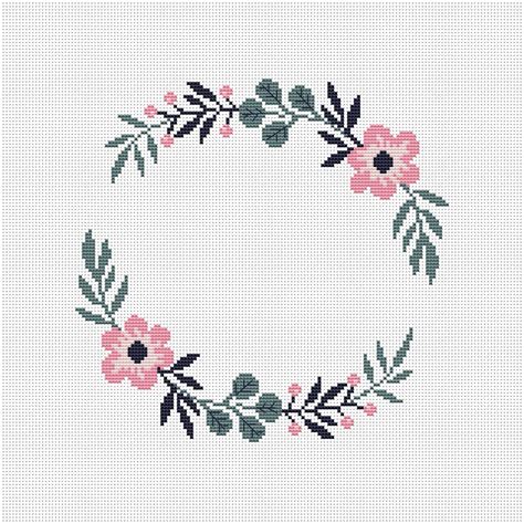 Floral Wreath Cross Stitch Pattern Pdf Flower Cross Stitch Etsy