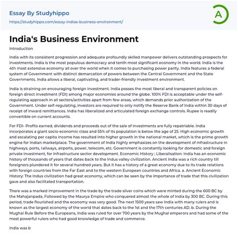 Indias Business Environment Essay Example