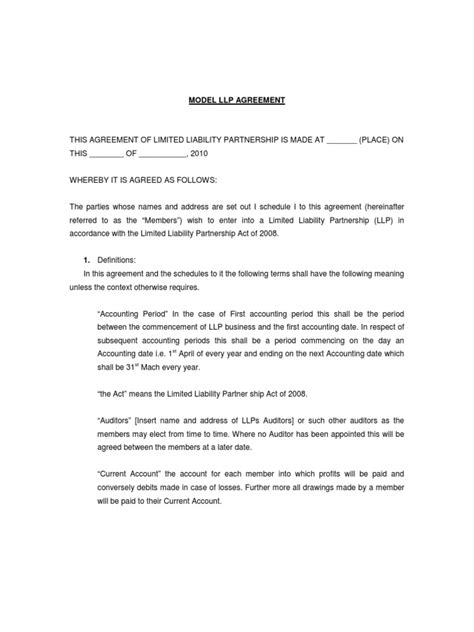 Now you can fill out and print a pdf blank online. MODEL LLP AGREEMENT | Limited Liability Partnership ...