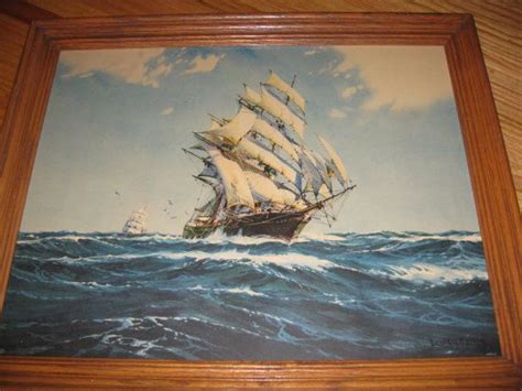 Clipper Ship Print From The 40s Or 50s Framed In A Natural Clipper