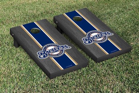 Milwaukee Brewers Mlb Cornhole Boards Onyx Striped Version Cornhole