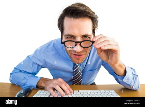 Focused Businessman Holding His Glasses Stock Photo Alamy