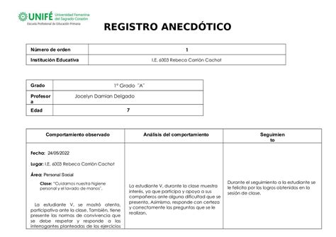 Calaméo Registro Anecdótico Del 1° A Joss 2022