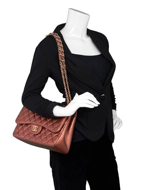 Chanel Bronze Metallic Lambskin Quilted Double Flap Classic Jumbo Bag