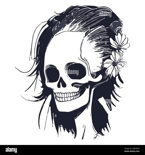 Female Skull Tattoo Designs Hand Drawn Vector Black And White Clip Art Stock Vector Image And Art