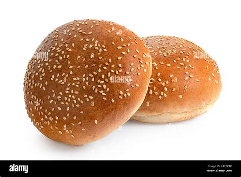 Two Sesame Seed Hamburger Buns Isolated On White Stock Photo Alamy