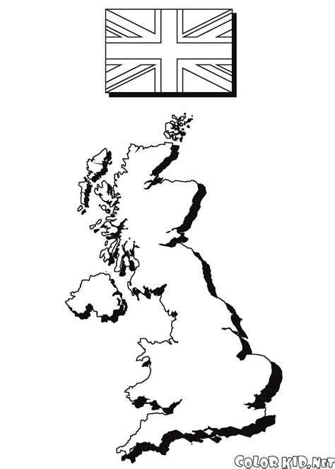 Color in this picture of clock tower big ben and other famous places! Coloring page - The map and the flag of England