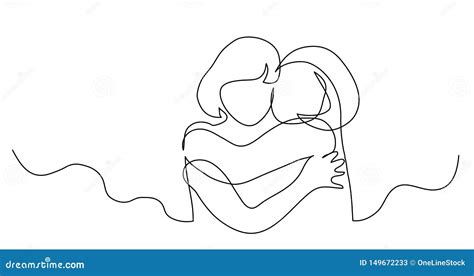 Continuous Line Drawing Of Two Girls Hugging Each Other Stock Vector