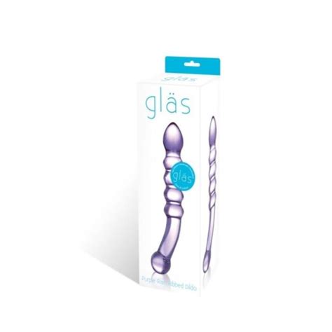 Glass Purple Rain Ribbed Vaginal G Spot Anal Dildo Massager Probe Butt