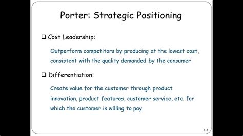 A cost leader must achieve parity or at least proximity in the bases of differentiation, even though it relies on. Porter - Strategic Positioning: Cost leadership vs ...