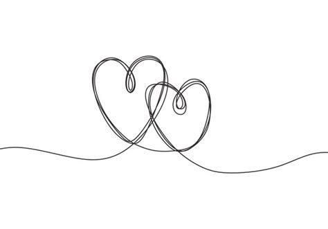 Continuous Line Drawing Two Hearts Embracing Black And White Vector