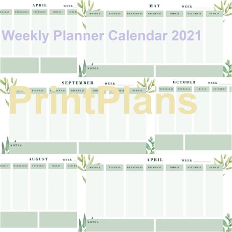 Printable 2021 Calendar Weekly Planner Digital Template Etsy