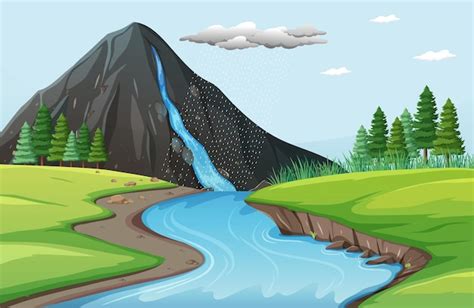 Free Vector Nature Scene With Water Falls From Stone Cliff