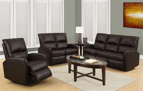 84br 3 Dark Brown Bonded Leather Reclining Living Room Set From Monarch