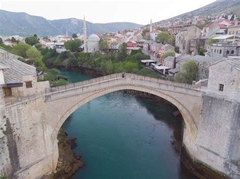 Bosnia And Herzegovina Mostar Bridge Aerial View Stock Photo Image