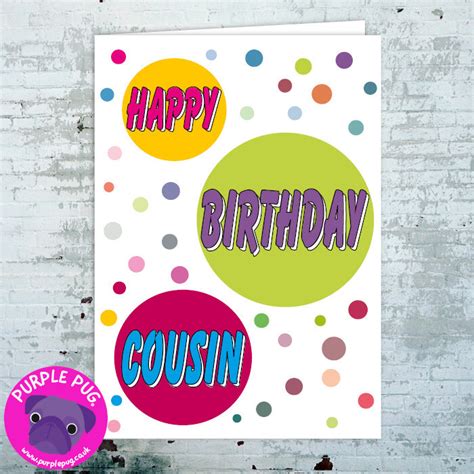 Happy Birthday Cuz Greeting Card Cousin Birthday Card — Purple Pug