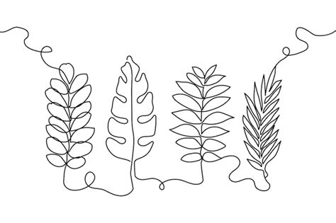 Premium Vector Exotic Plants Leaves Continuous Line Drawing Set One