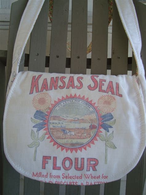 plain and simple messenger bag made from vintage kansas seal flour sack