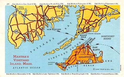 Martha S Vineyard Island Map Marthas Vineyard Massachusetts Postcard