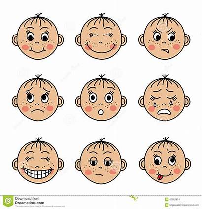 Emotions Faces Different Children Cartoon Illustration Vector