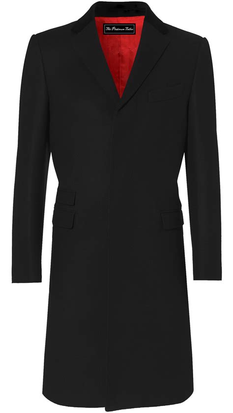 Mens Black Cashmere And Wool Long Overcoat Classic Covert Cashmere