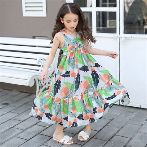 Hot Summer Dress Girl 2017 Maxi Long Beach Flowers Print Girls Children