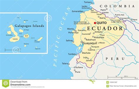 Ecuador liegt im nordwesten von südamerika und ist geographisch, topographisch, klimatisch und ethnisch eines der. Ecuador- Und Galapagos-Insel-politische Karte Vektor ...