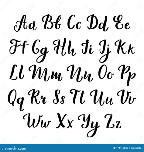 Hand Lettering Calligraphic Alphabet Script Letters Black Ink Brush