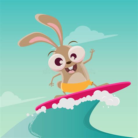 Funny Cartoon Illustration Of A Surfing Rabbit Stock Vector
