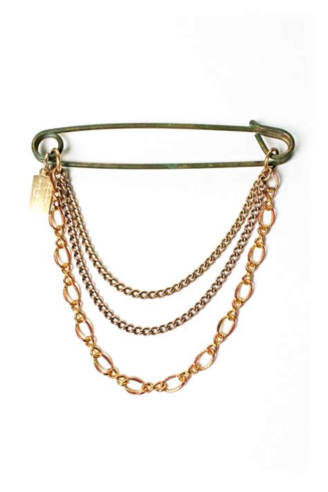 Antique Brass Safety Pin And Chains Ii Hero Cult Couture