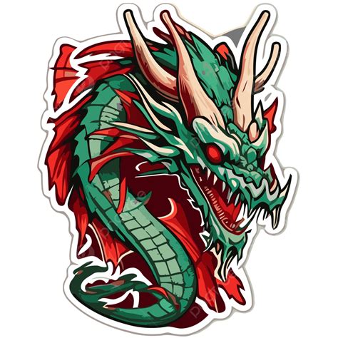 White Sticker Displaying A Green And Red Dragon Head Vector Clipart