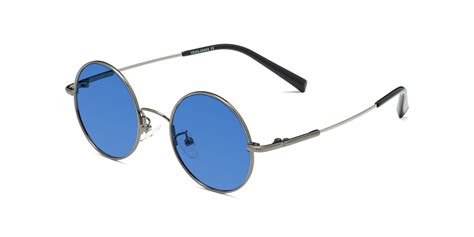 Gunmetal Narrow Flexible Round Tinted Sunglasses With Blue Sunwear Lenses Melo