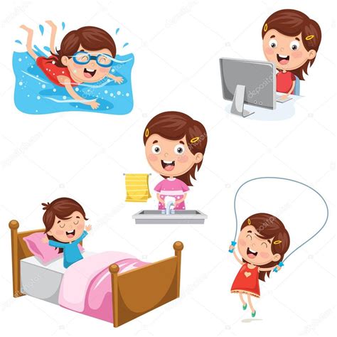Descubra niño jugando videojuegos en una consola. Imágenes: actividades de la vida diaria | Vector ...