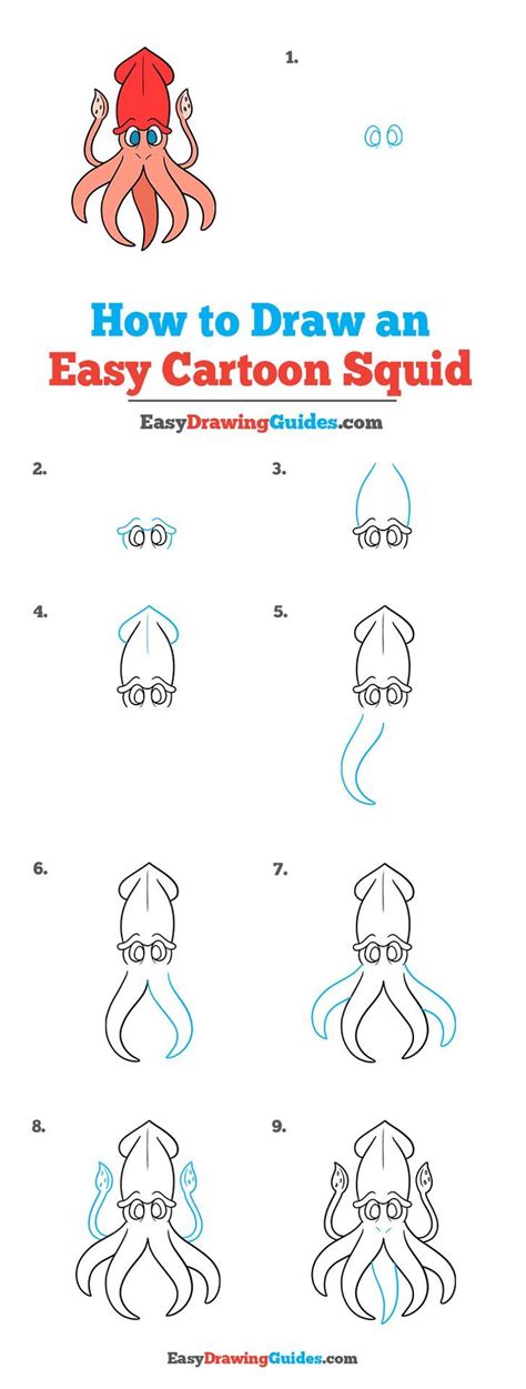 How To Draw An Easy Cartoon Squid For Kids With Step By Step