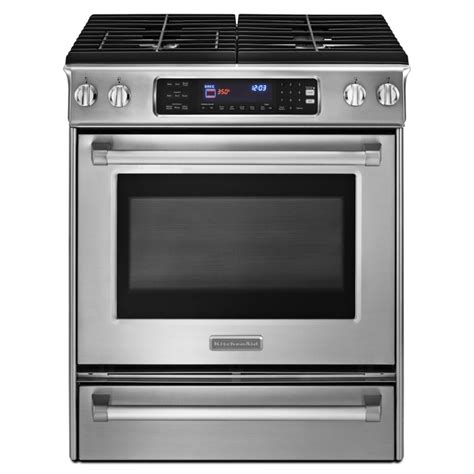shop kitchenaid 4 1 cu ft self cleaning slide in convection gas range stainless steel common